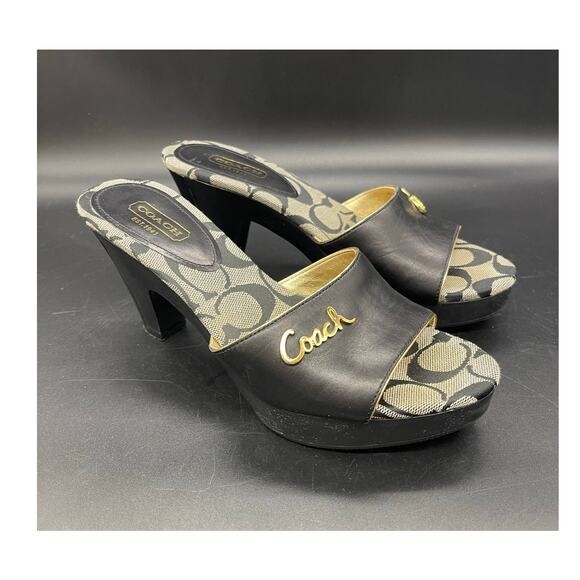 Coach Kathie Leather Calf Signature Heels Black with Gold Accent Hardware Size 6 - Picture 1 of 16